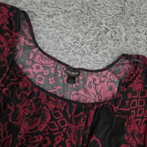 Lane Bryant Women 26/28 Purple & Black Round Neck Short Sleeve Stretch Tunic Top